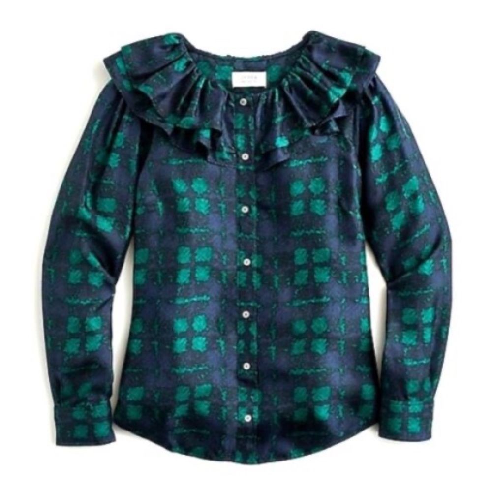 J Crew Collection Women's Ruffled Plaid Top